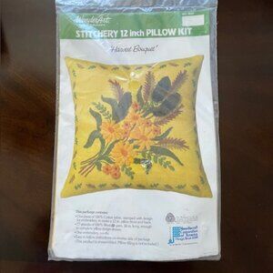 Vintage MCM WonderArt Stitchery 12" Harvest Gold Pillow Kit